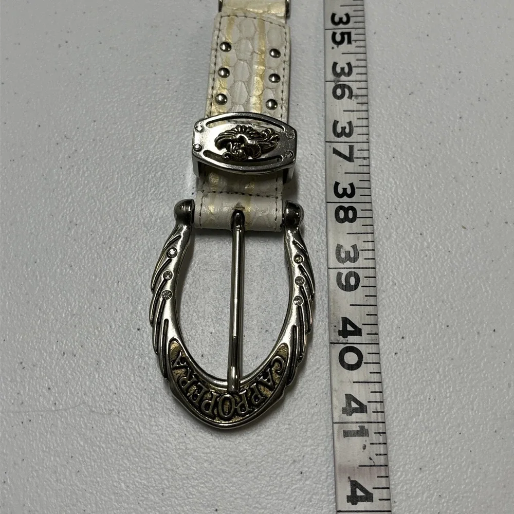 Cappopera Belt‎ White Leather Heavy Engraved Floral Silver Hardware Artsy Italy